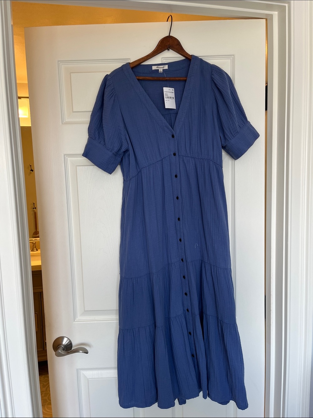 Madewell Indigo Button-Front Tiered Maxi Dress